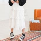 High Waist Midi Tiered Skirt White - One Size