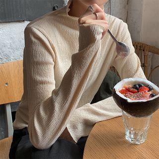 Mock-turtleneck Long-sleeve Shirred Top