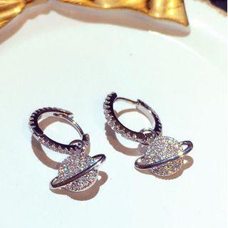 Rhinestone Planet Dangle Earring 1 Pair -  Silver - One Size