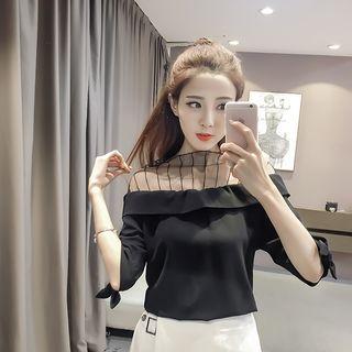 Elbow-sleeve Sheer Panel Blouse