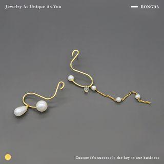 Faux Pearl Asymmetrical Alloy Dangle Earring 1 Pair - Gold - One Size