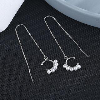 Beaded Ear Cuff Earring 1 Pair - White - One Size
