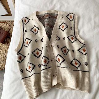 Patterned Button-up Knit Vest