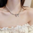 Bow Faux Pearl Layered Necklace Silver & White - One Size