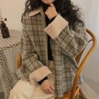 Collared Plaid Single-breasted Jacket Gray - One Size