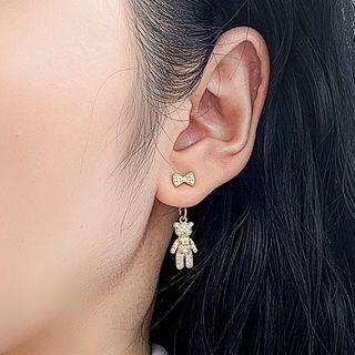 Rhinestone Bow & Bear Dangle Earring 1 Pair - Gold - One Size