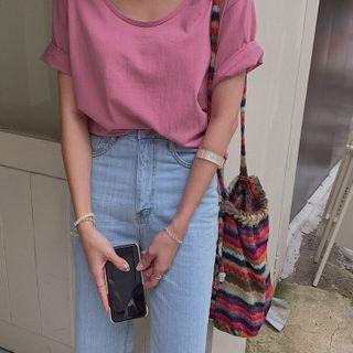 Multicolor Drawstring Knit Bag One Size