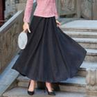Plain Midi A-line Skirt Skirt - Black - One Size