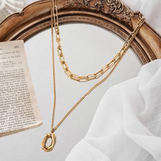 Hoop Pendant Stainless Steel Layered Necklace Necklace - Gold - One Size