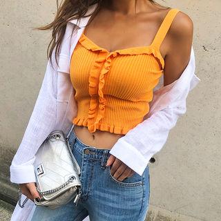 Sleeveless Frilled-detail Knit Top