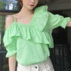 Cold-shoulder Ruffled Elbow-sleeve Blouse