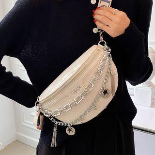 Faux Leather Chain Wide Strap Crossbody Bag