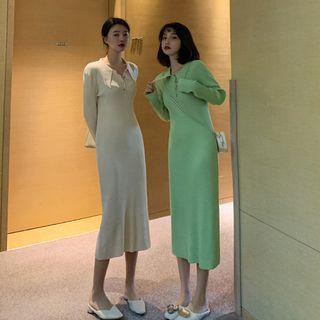 Ribbed Midi Henley Knit Dress