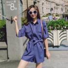 Tab-sleeve Playsuit With Sash