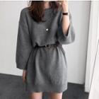 Plain Mini Knit Dress Gray - One Size