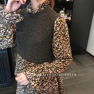 Mock Two-piece Long-sleeve Tiered Dress