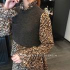 Mock Two-piece Long-sleeve Tiered Dress