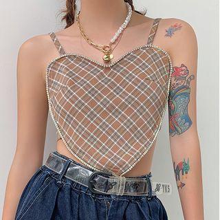 Plaid Heart Cropped Camisole Top