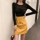 Mock Two Piece Top / Faux Leather Skirt