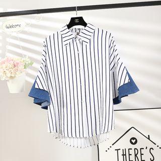 Pinstripe Panel Elbow-sleeve Blouse
