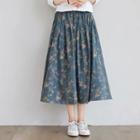 Floral Print Midi A-line Linen Skirt