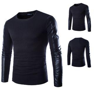 Long-sleeve Faux Leather T-shirt
