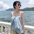 Strapless Pinstripe Frilled Top
