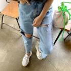 Slit Distressed Baggy Jeans