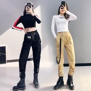 Tie-accent Buckled Cargo Jogger Pants