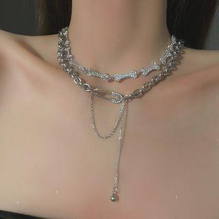 Chain Necklace / Bone Rhinestone Necklace / Set