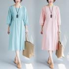 Plain Round-neck 3/4-sleeve Dress