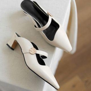 Rhinestone-accent Pointed Block Heel Mules