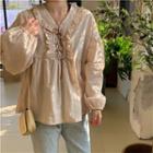 Lace-up Ruffled Blouse As Shown In Figure - One Size