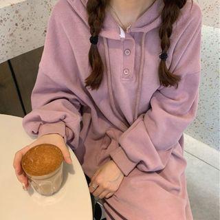 Long-sleeve Plain Hooded Polo Shirt Dress