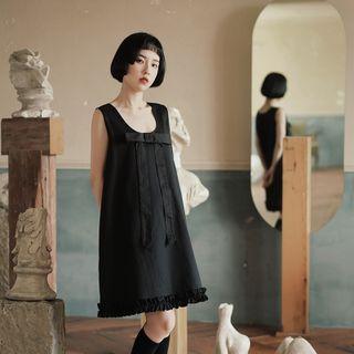 Bow-accent Frill Trim Shift Overall Dress