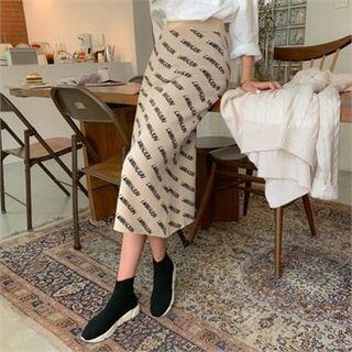 Letter Print Long Knit Skirt