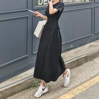 Tie-waist Short-sleeve Maxi A-line Dress