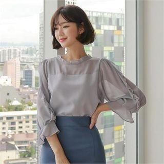 Sheer-sleeve Frill-trim Chiffon Blouse