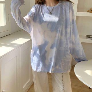 Long-sleeve Tie-dyed T-shirt Blue & White - One Size