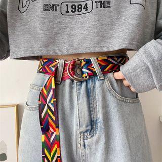 Patterned Canvas Belt Blue & Yellow & Green & Red - One Size