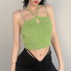 Halter-neck Cut-out Cable-knit Crop Camisole Top