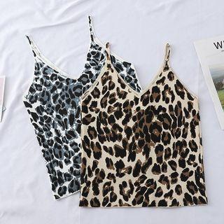 Spaghetti Strap Leopard Print Knit Top