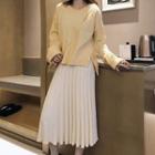 Side Slit Sweater / Accordion Pleat Midi Skirt
