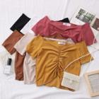 Wide-neck Ruched Crop T-shirt In 6 Colors