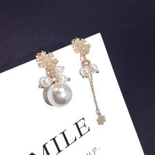 Non-matching Faux-pearl Drop Earring Gold - 1 Pair - One Size