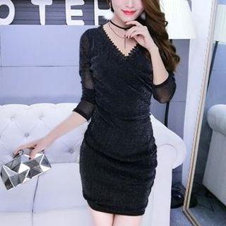Lace Trim Glitter Sheath Dress