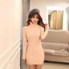 Turtle-neck Rib-knit Minidress