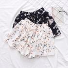 Floral Chiffon Wide-leg Shorts Light Blue - One Size