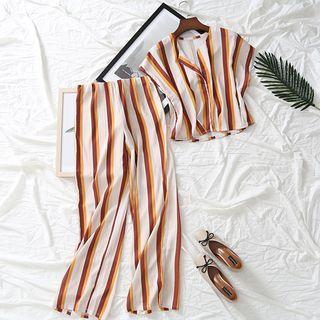 Set: Short-sleeve Striped Top + Pants