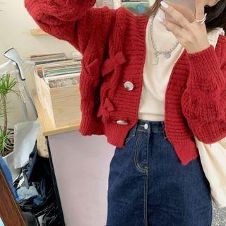 Bow-accent Cropped Cardigan